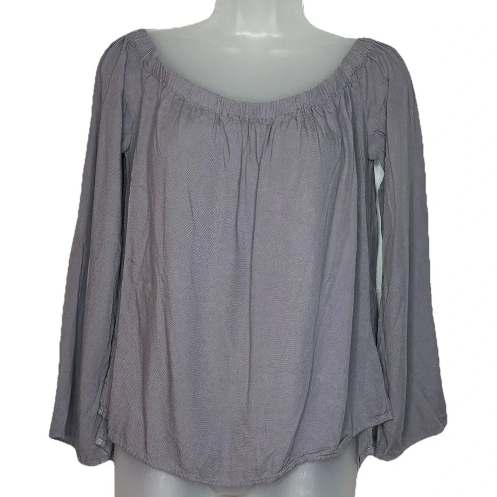 Anthropologie‎ Cloth & Stone Gray Off the Shoulder Top Size Medium 3/4 Sleeves